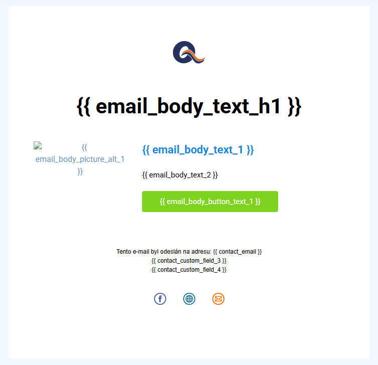 Example of an email template with custom tags for API content