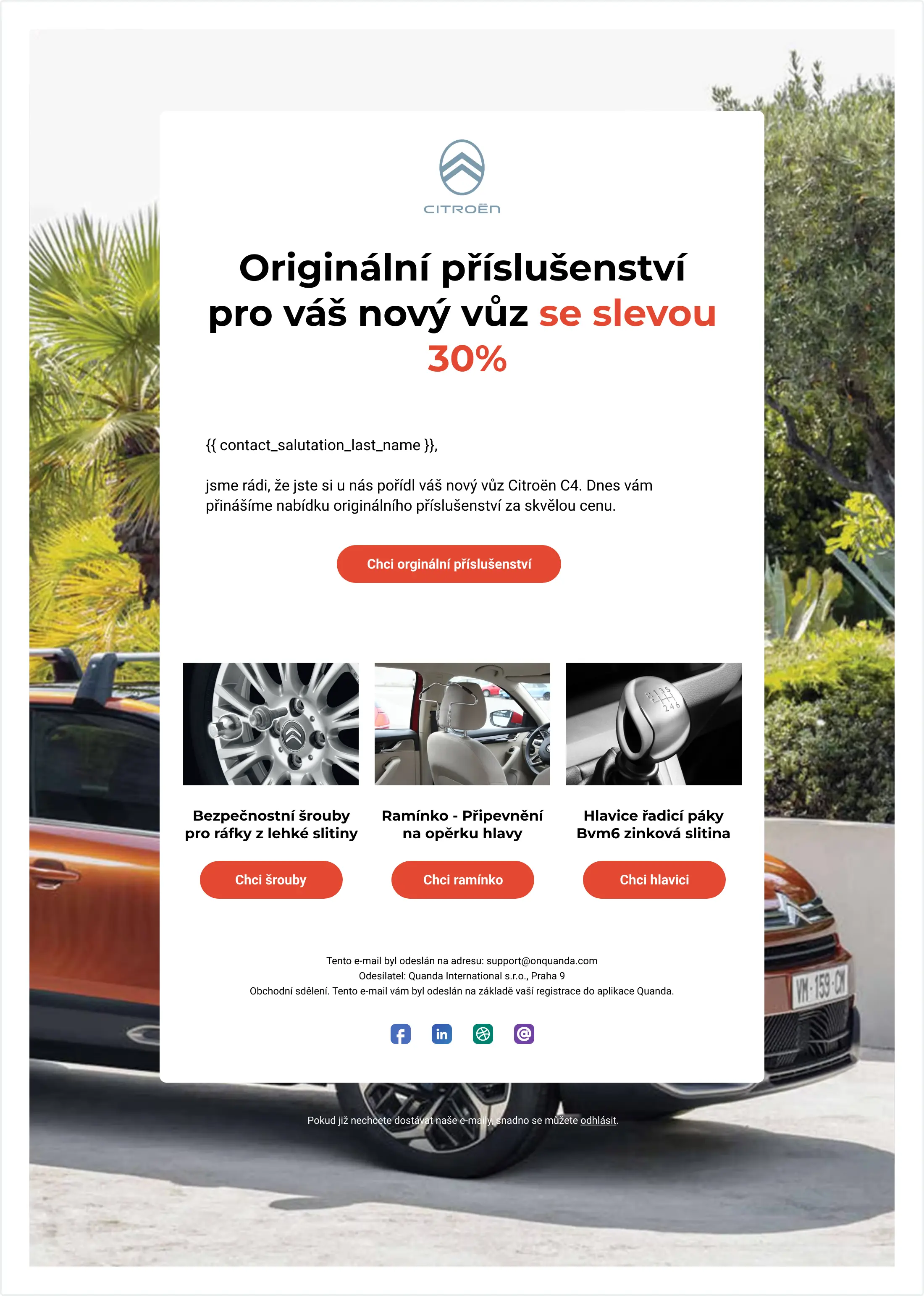 Sample email with an offer of original Citroën C4 accessories