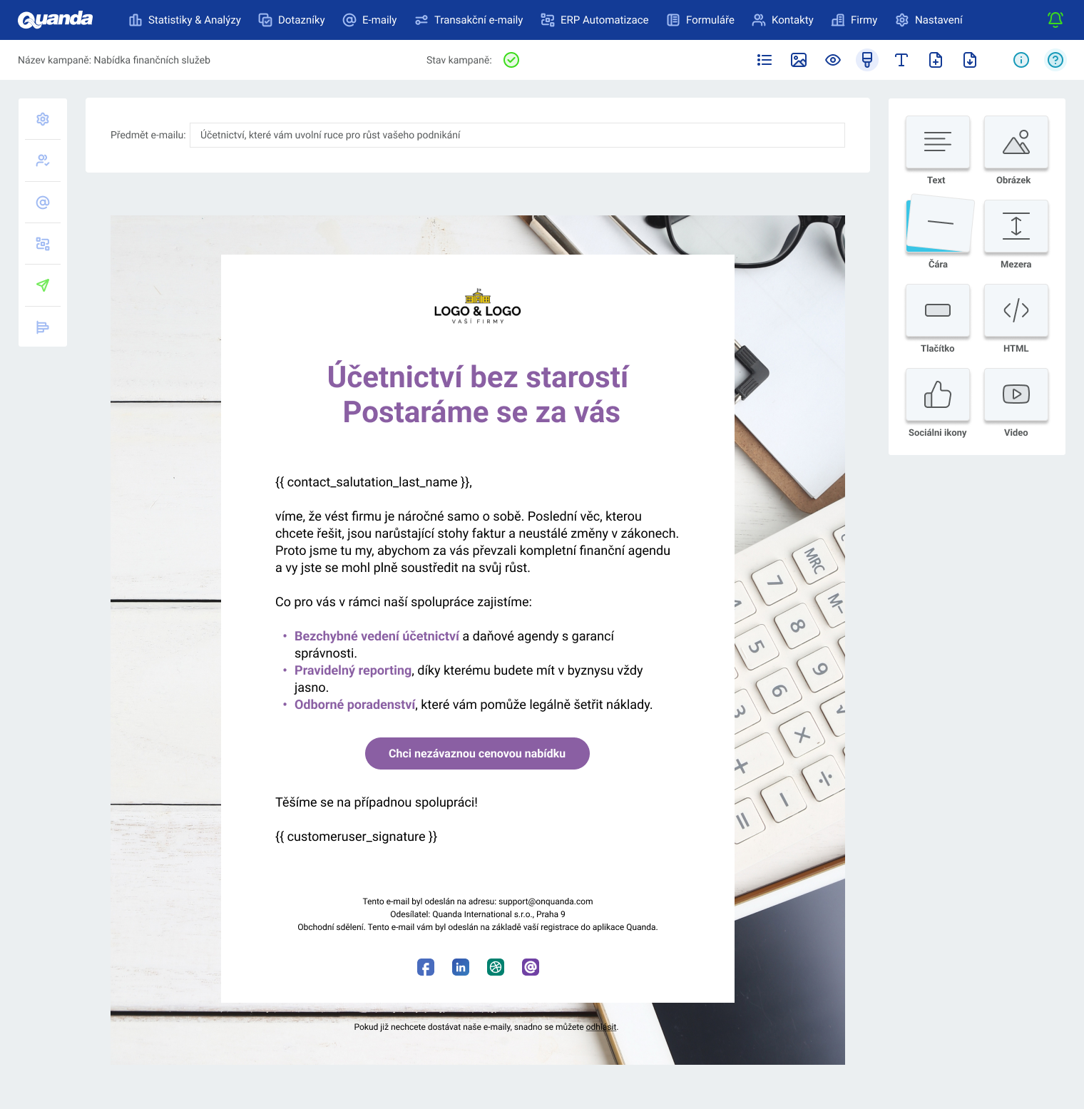 Quanda for B2B — email editor