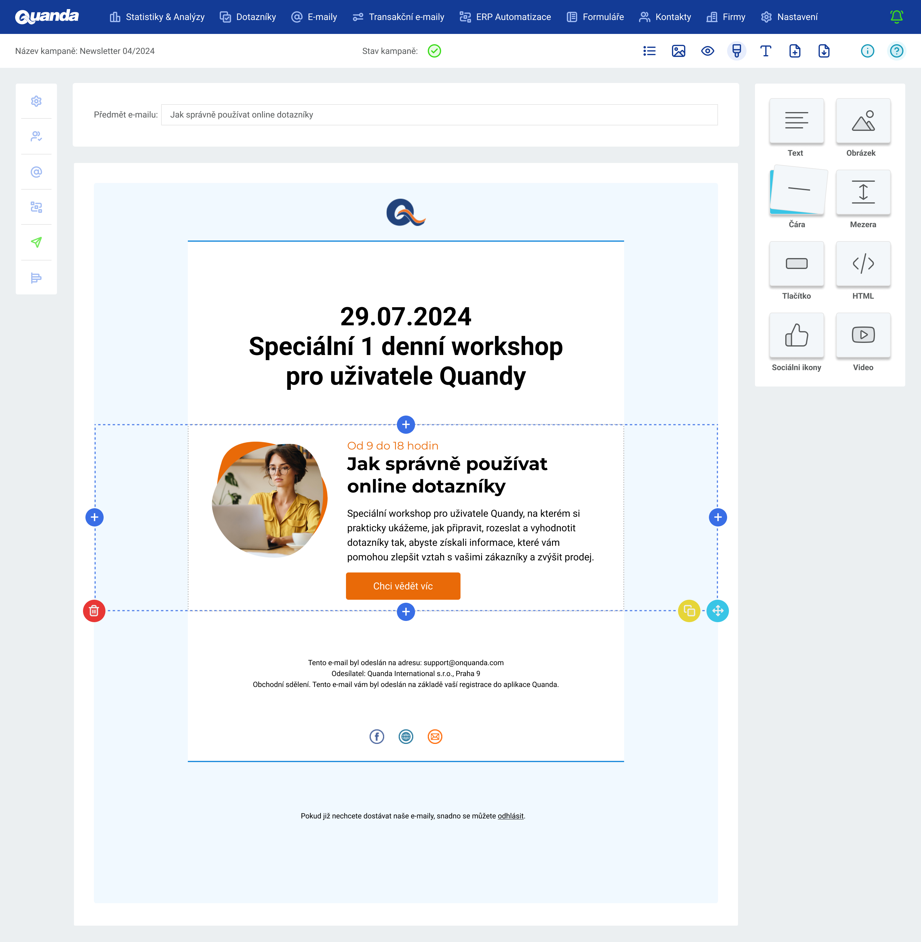 Quanda for retail — email editor