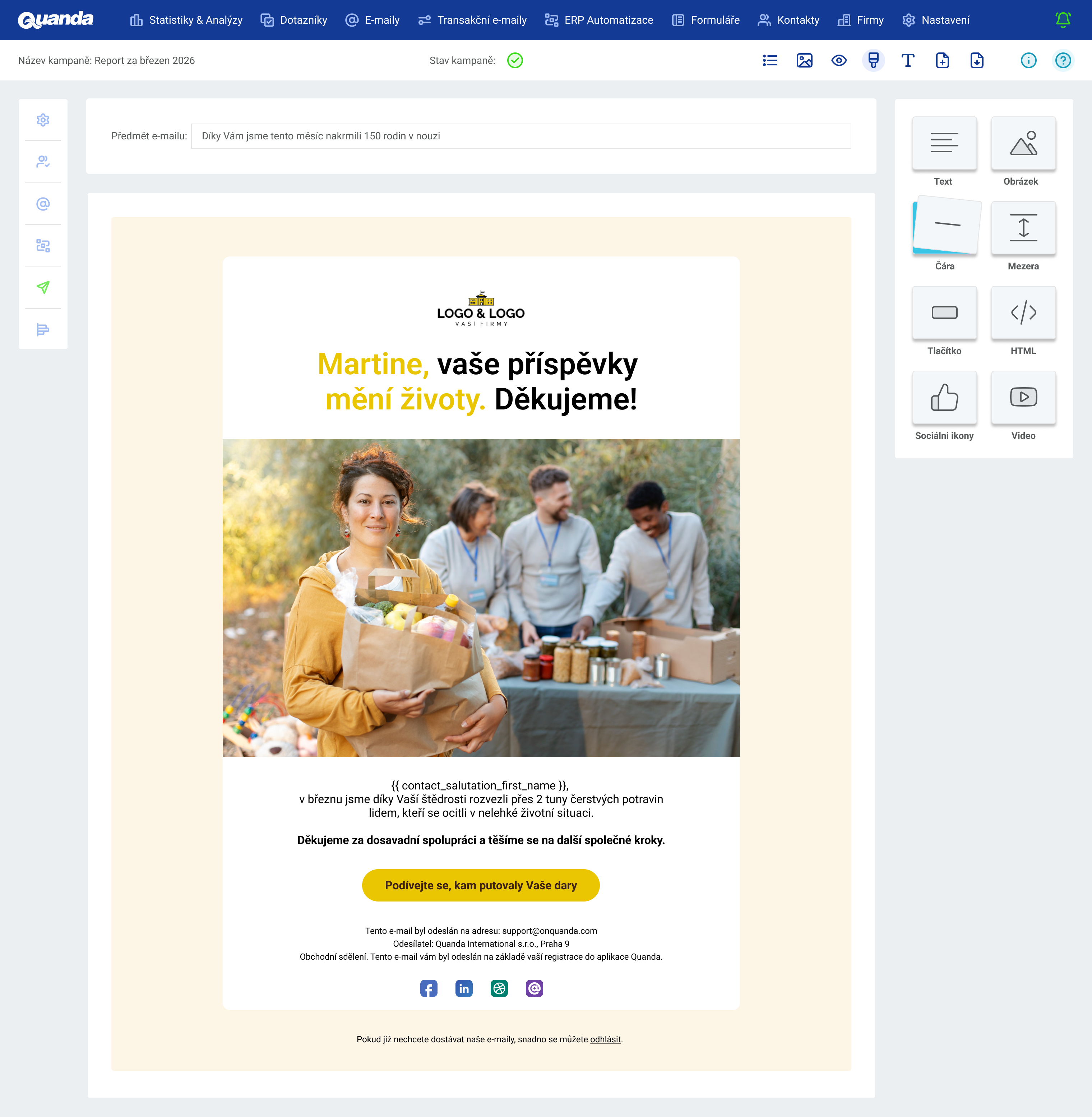 Quanda for non-profits — an email to donors